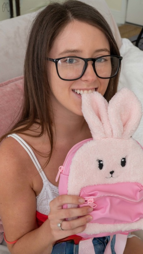 Nerdy Brunette Teen Teagan Undresses And Plays With Her Fuzzy Pussy Lips
