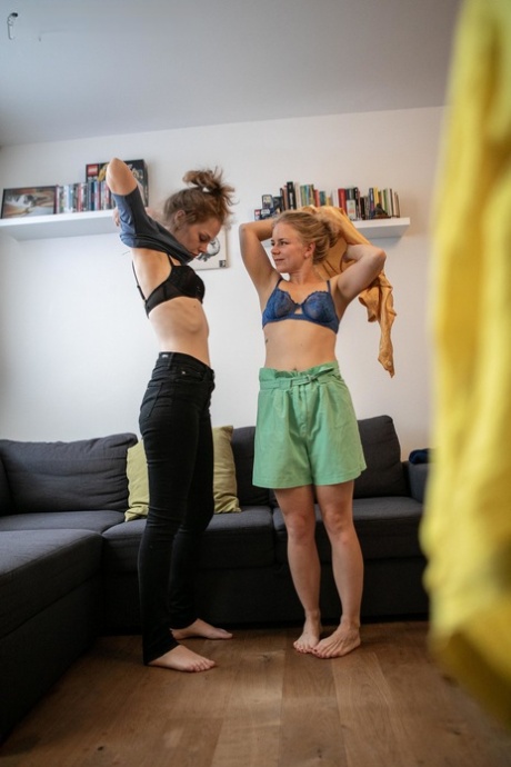 Petite Teens With Their Hair Up Caisa And Rose K Dressing Together