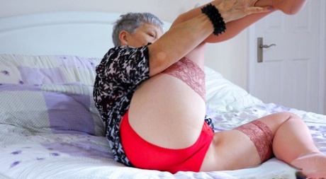 Granny In Stockings Bohunka Fingering Up Close & Fondling Her Saggy Tits