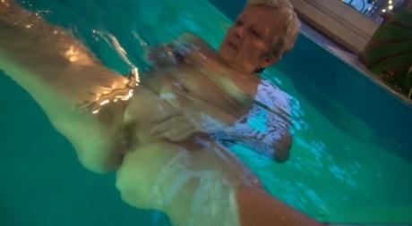 Horny Granny Jitka Masturbating In The Pool During A Nude Swim Session