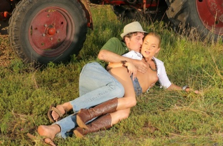 Before going out to ride in the country, Valentina Blue sucks her pants and blows her lip.