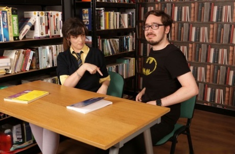 Three Teenage Nymphomaniacs Play With A Shy Nerd's Dick At The Library