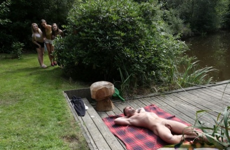 Sweet Tina Kay And Her Friends Give A Handjob And Suck A Dong Outdoors