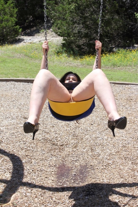 Hot Shaved Babe Katrina Sobar Swinging With Naked Pussy On A Playground