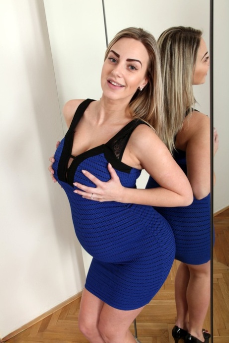 Pregnant Beauty Nathaly Cherie Strips And Oils Up Her Big Tits & Sexy Body