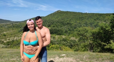 Beautiful Czech teen Sofia Lee exposes her big natural tits outdoors