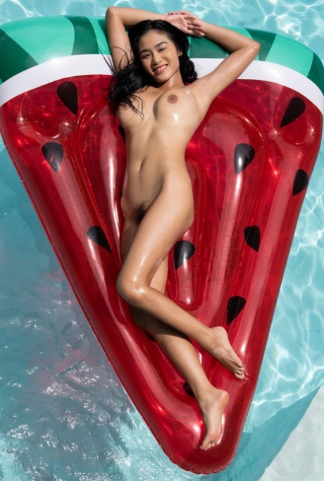 Asian Model Kahlisa Strips Her Swimsuit & Oils Up Her Incredible Body Outside