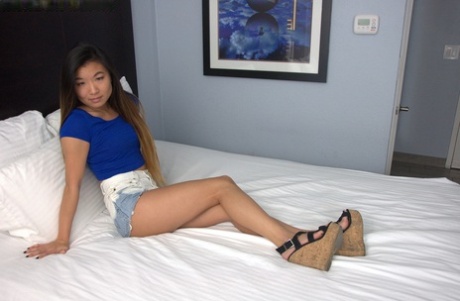 Her jagged-hairy Asian female partner is given a POV treatment after flaunting her seductive long legs.