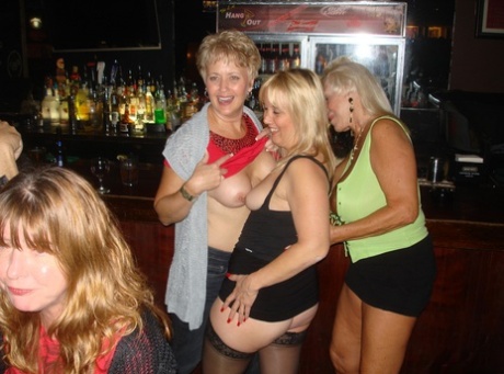 Short Haired Granny Double Dee And Her Friends Show Their Tits And Twats