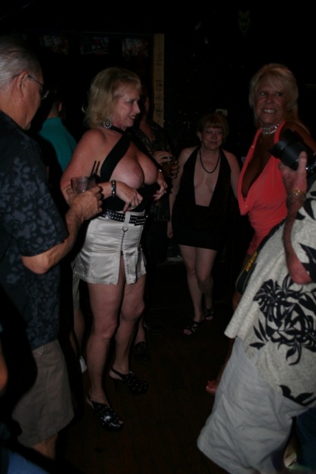Mature Wife Double Dee & Her Naughty GFs Showing Their Titties In A Club