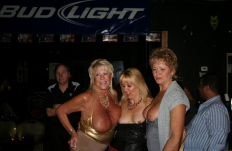 Blonde MILFs with big tits share black cocks at party.