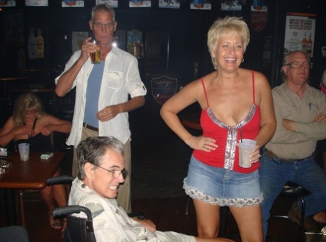 Mature Sluts Give Arousing Pantyless Upskirts & Show Their Titties In Public