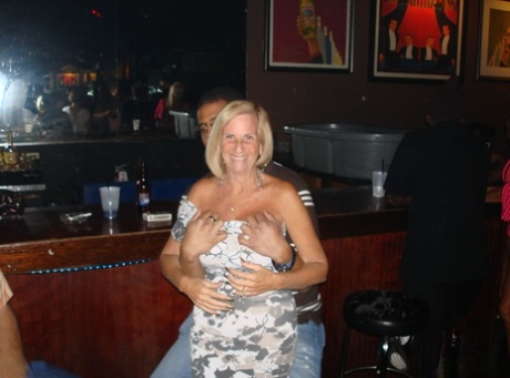 Mature Sluts Give Arousing Pantyless Upskirts & Show Their Titties In Public