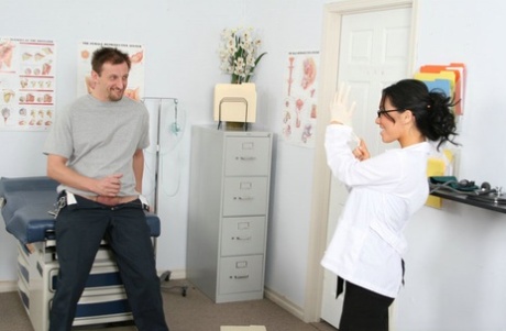 The examination table sees naughty doctor Asa Akira engaging in sexual activity with a patient during the act.