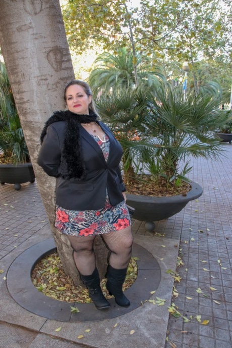 Hot Mature BBW Sophia Lola Showing Her Clothed Big Breasts Outdoors