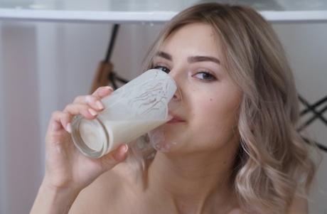 Blonde Honey With Amazing Naturals Eva Elfie Gets Messy With Milk
