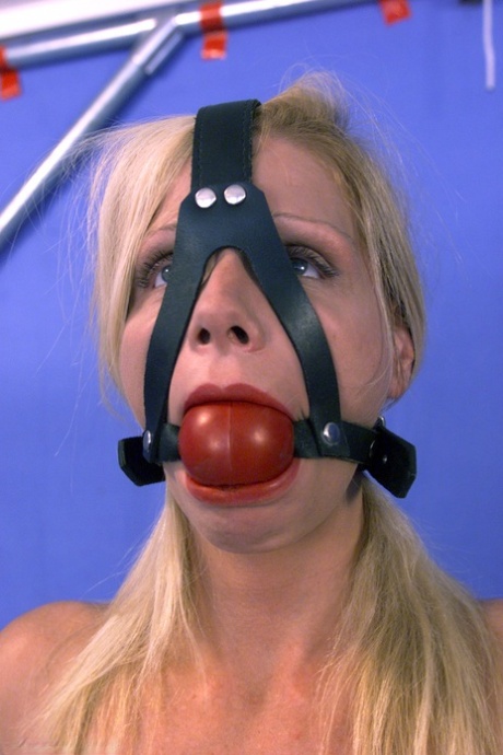 A blonde hottie with a big breast, Shauna Ryan was photographed in a nude photo while ball-gagged and tied up.