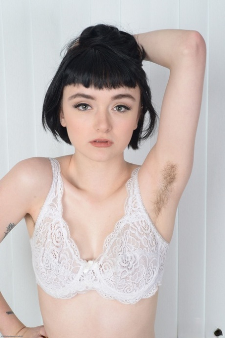 Petite Teen With Black Hair Matilda Bow Exposes Her Hairy Armpits And Twat