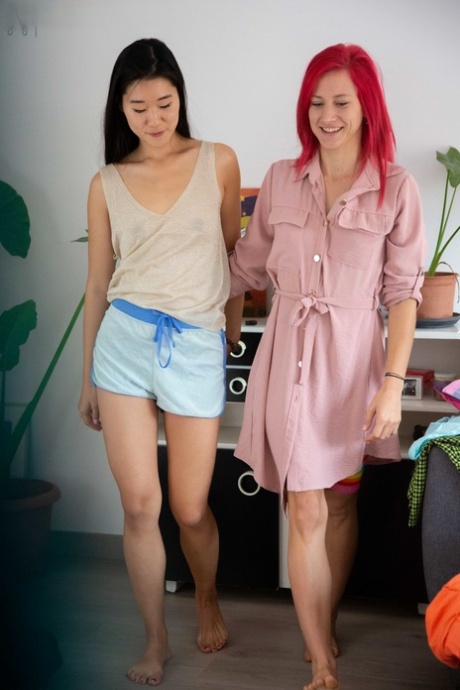 Dressing as amateur girls with tiny tits Danna and Zhen together, they are