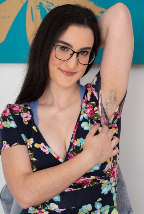 Brunette Nerd Lyra Lockhart Playing With Her Nipples And Hairy Pussy
