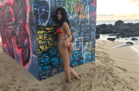 The sexiest young girl of Latino descent, Sophia Leone, is seen naked on the beach in her sensual outfits.