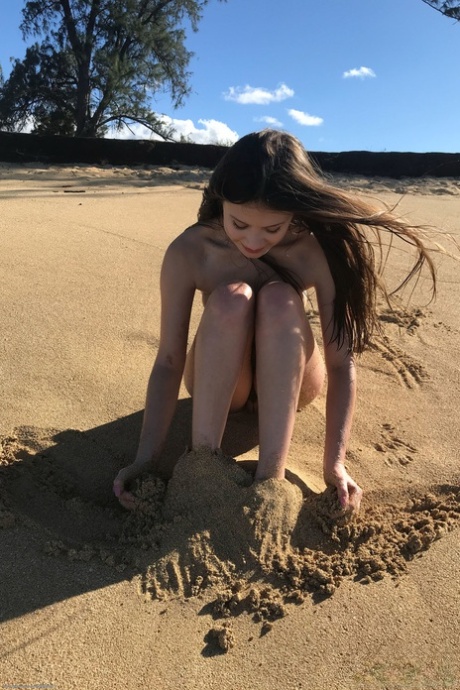 Exotic Latina Teen Winter Jade Stripping Naked And Playing In The Sand
