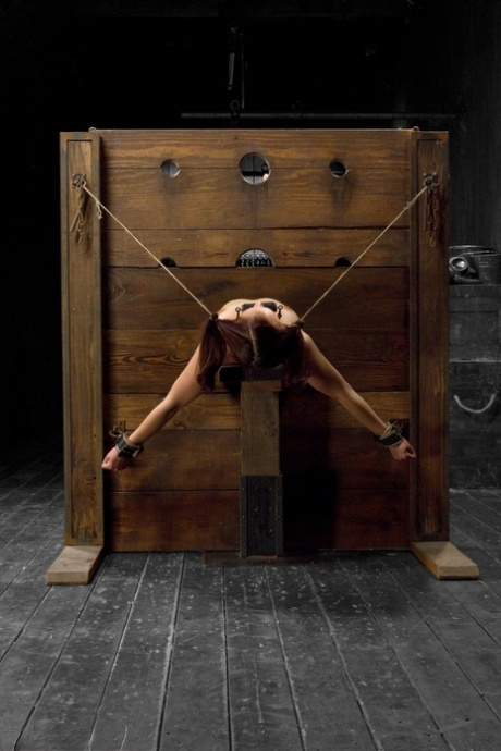 In a stock and pillory BDSM act, MILF Josi, the redhead, is given a tight fist while performing her favorite pose.