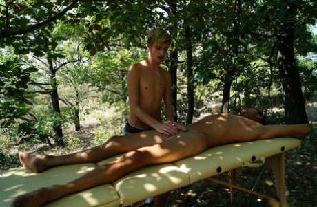 Gay hunk Lukas Novy getting an outdoor massage & anal fucking his masseur xxx tube picture