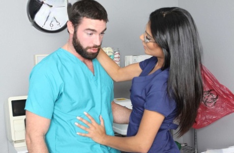 Black Haired Nurse Shazia Sahari Gets Her Mouth And Pussy Banged By A Doctor