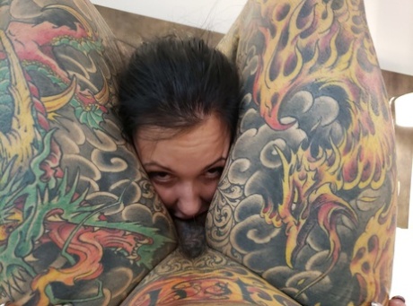 Tattooed Slut Sascha Ink Deepthroats A Huge Dick & Takes It Up Her Pussy