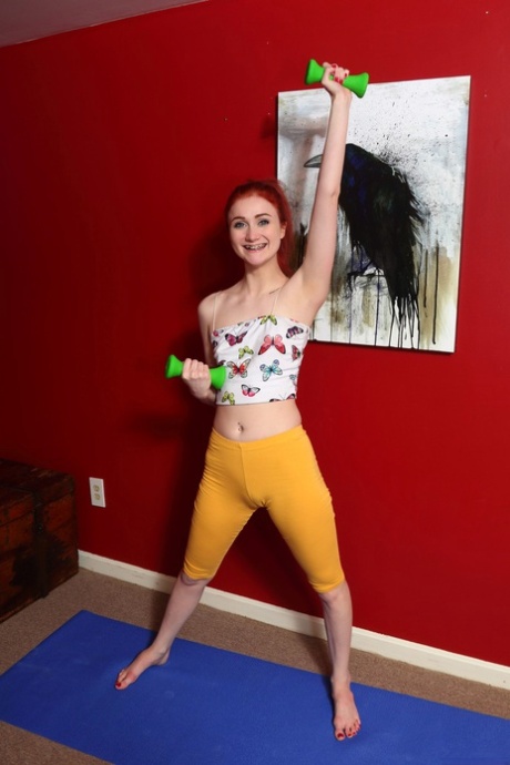 Pretty Teen Scarlet Skies Strips & Toys With Her Anal Beads During Yoga