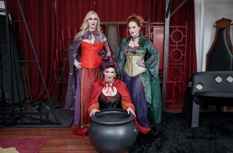 Hocus Pocus parody group of witchy MILF beauties perform with a male slave.