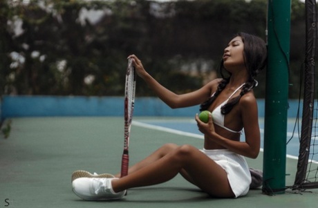 Teen Tennis Player Erza Strips Naked On The Court & Shows Off Her Perfect Bum