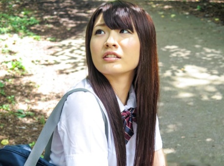 Getting picked up in the woods, this Japanese schoolgirl has been perfectly dazzled.