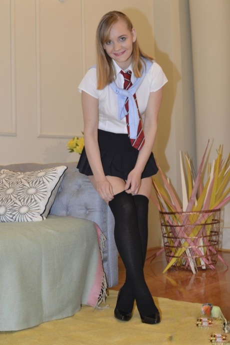 European Teen Lucette Nice Lifts Up Her School Skirt And Shows Her Love Hole