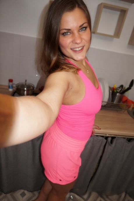 Sheeny amateur wife stripping to display in her self-contained selfies.