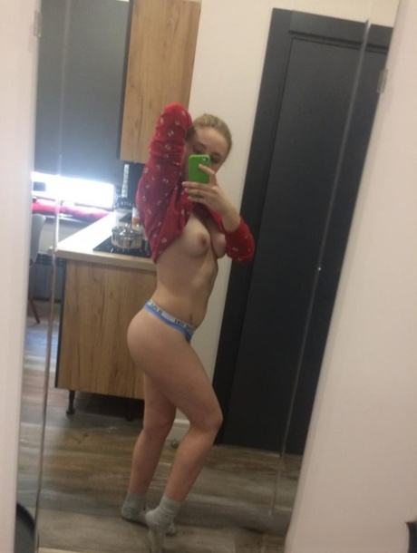 Slim Amateur Takes Hot Selfies Of Her Hot Teen Body In Front Of A Mirror