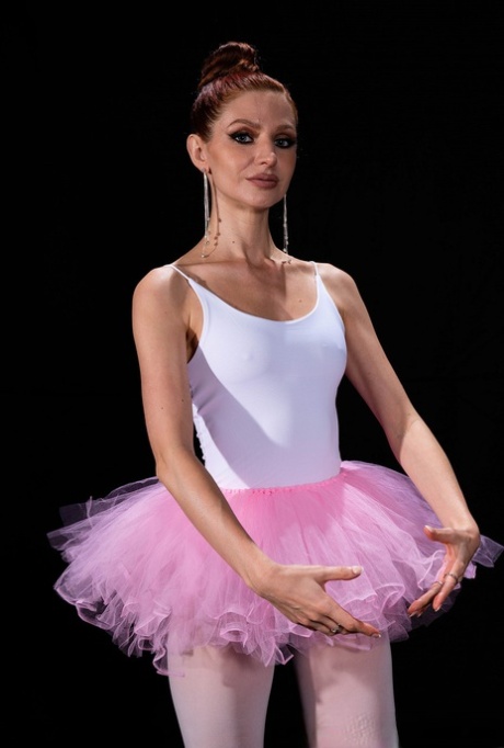 Sexy ballerina Linja Joy gets pumped up in the studio after her dance class.