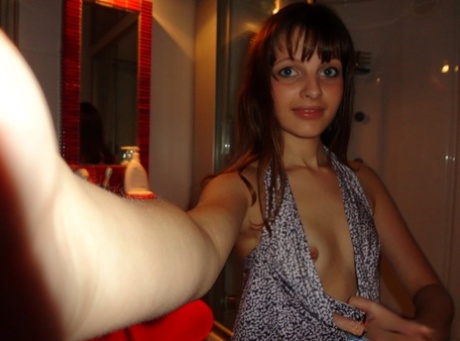 Skinny amateur teen takes hot selfies and flaunts her small titties