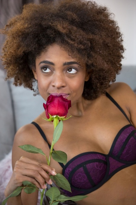 Curly-haired Ebony Luna Corazon Licks A White Dick Before Taking It Deeply