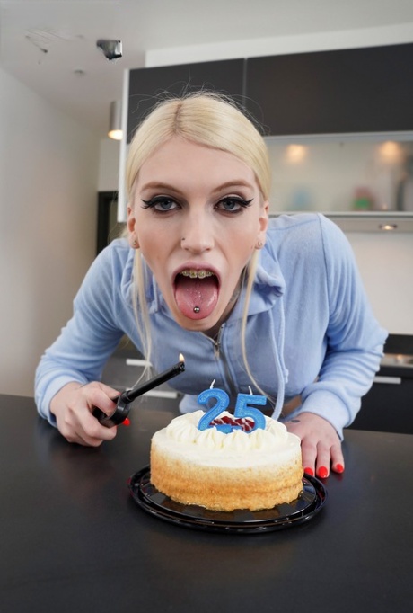 Blonde T-girl Izzy Wilde Gets All Messy While Eating Her Birthday Cake