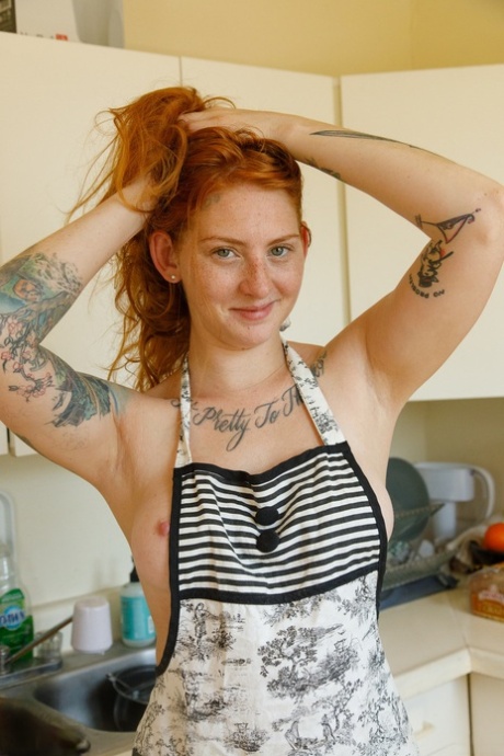 Freckled ginger teen with tattoos July September flaunts her hot ass at home