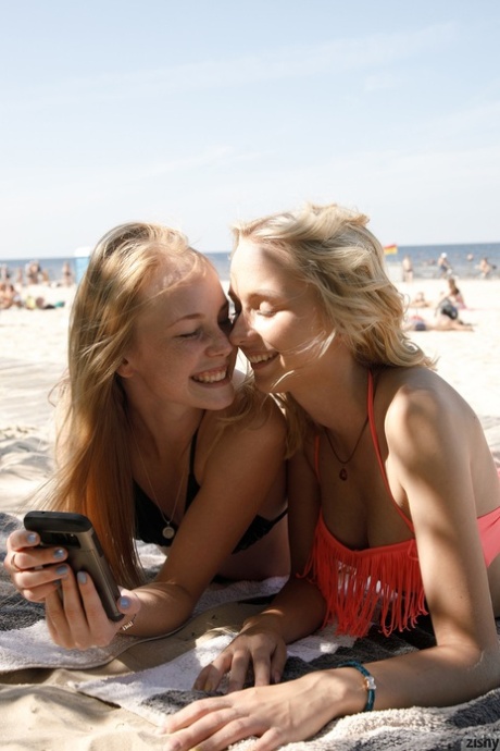 Blonde Amateur Babes Rune And Berni Pose In Their Sexy Bikinis On The Beach