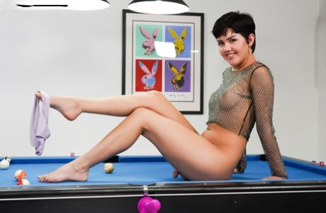 Short-haired Shemale Daisy Taylor Toying Her Sexy Booty On The Pool Table