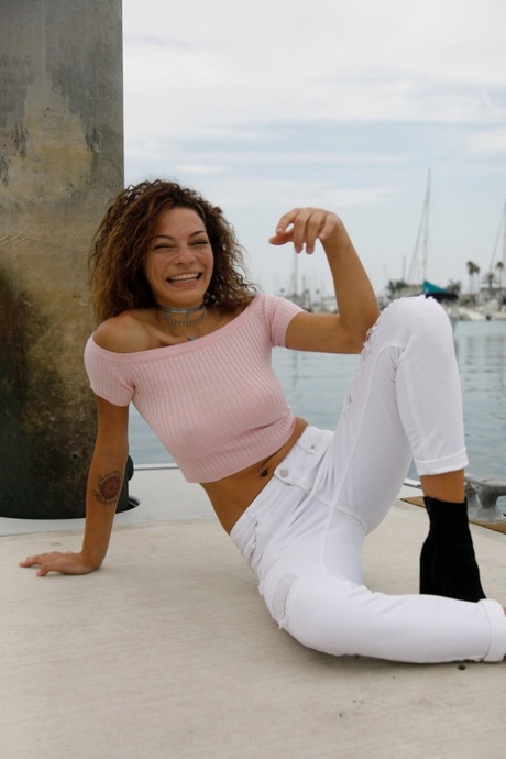 Curly Haired Cutie Jeni Kessler Reveals Her Fantastic Big Tits On A Boat