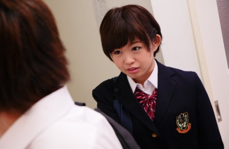 Naughty Asian Schoolgirl Kaho Miyazaki Sucks Her BF's Hairy Cock In Class