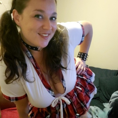 Chubby Amateur In A Plaid Skirt Michella Marijuana Teases With Her Cleavage