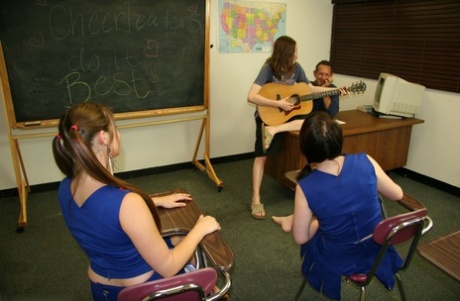 Cheerleaders Pocahontas & Dakota Charms Rub Their Teacher's & Classmate's Rods