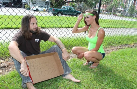 Perfect hand sex: A homeless man is given a perfect handjob by Nerdy Teen star Sasha Foxxx.