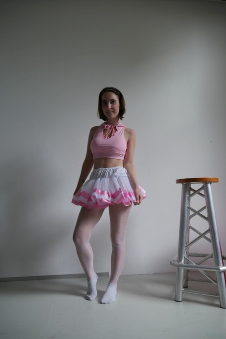 In her tutu, Lia Louise, a brunette ballerina, teases her dance instructor and then fucks her instructor.